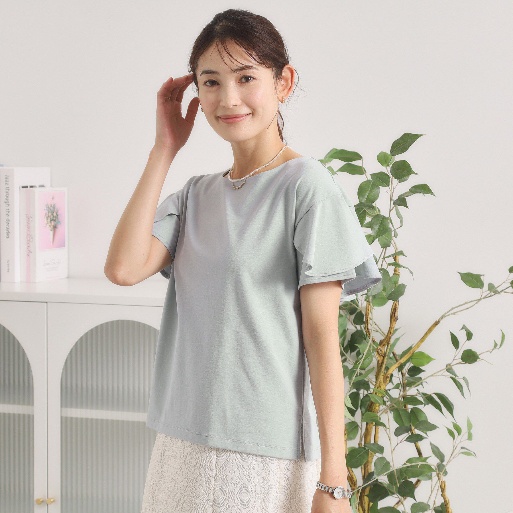 ITS&rsquo;DEMO「【冷感／遮熱】バックフリルTシャツ」|Tシャツ・カットソー|サックスブルー(09