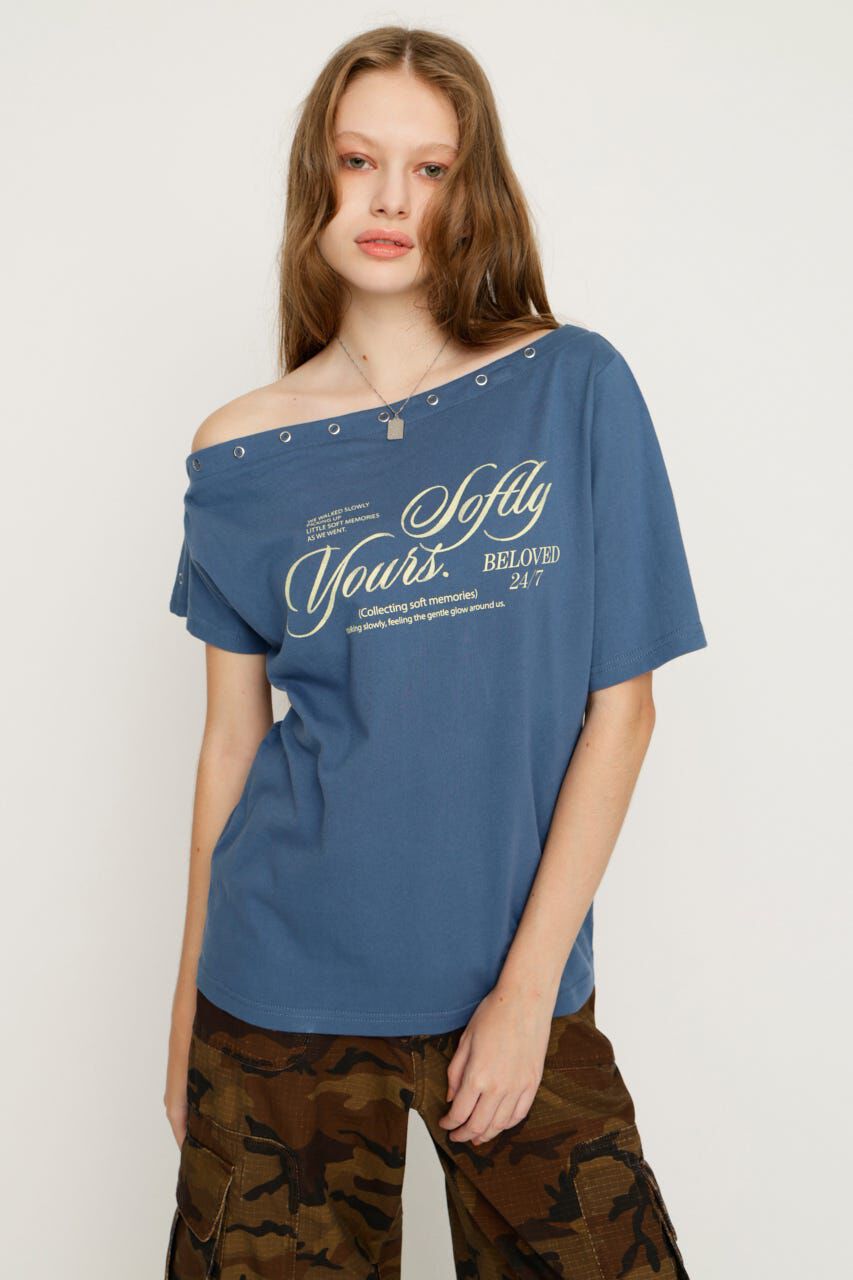 SLY「ONE SHOULDER PRINT トップス」|Tシャツ・カットソー|D/BLU3