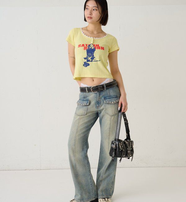  「シャーロットパターンメッシュS/Sトップス」|Tシャツ・カットソー|