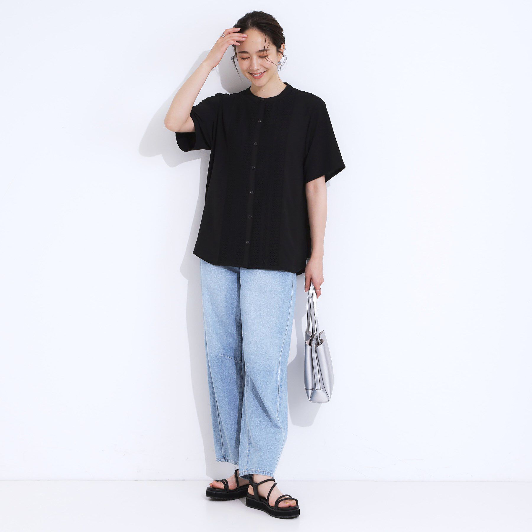SHOO･LA･RUE「【S-LL】さらりと大人上品 レース切替半袖ブラウス」|シャツ・ブラウス|