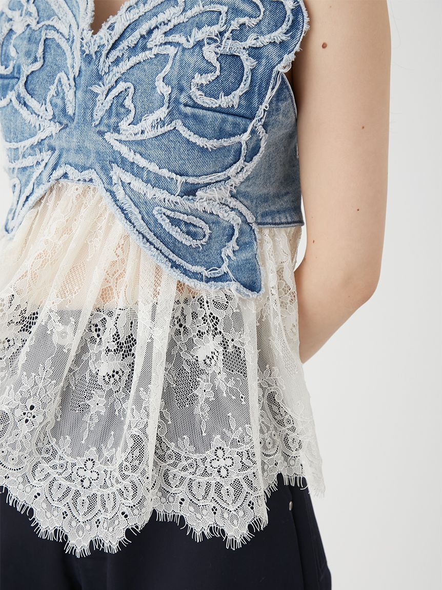 LILY BROWN「【LILY BROWN&times;ANNA SUI】バタフライレースデニムビスチェトップス」|ベスト・ジレ|