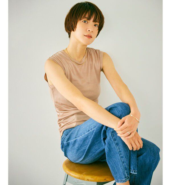 BEIGE,「Washable Silk / Sleeveless T スリーブレスTシャツ」|Tシャツ・カットソー|