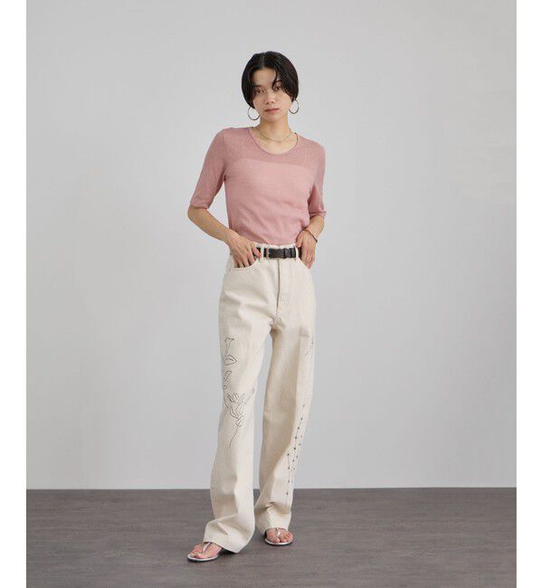 SALON adam et rope'「コットンレーシージャガードハーフスリーブTシャツ」|Tシャツ・カットソー|