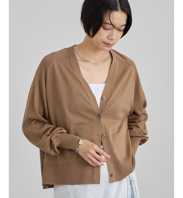 SALON adam et rope'「コットンシルクリネンVネックカーディガン」|カーディガン|キャメル(25)