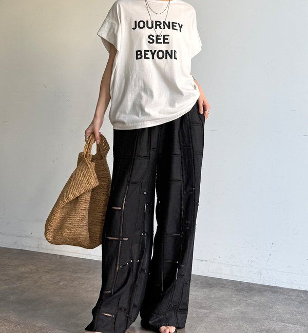  「【WEB限定】袖タックフレンチスリーブロゴTEE」|Tシャツ・カットソー|