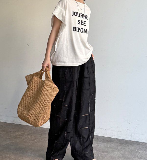  「【WEB限定】袖タックフレンチスリーブロゴTEE」|Tシャツ・カットソー|