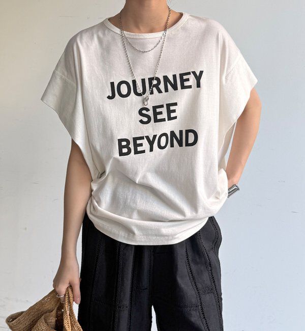  「【WEB限定】袖タックフレンチスリーブロゴTEE」|Tシャツ・カットソー|