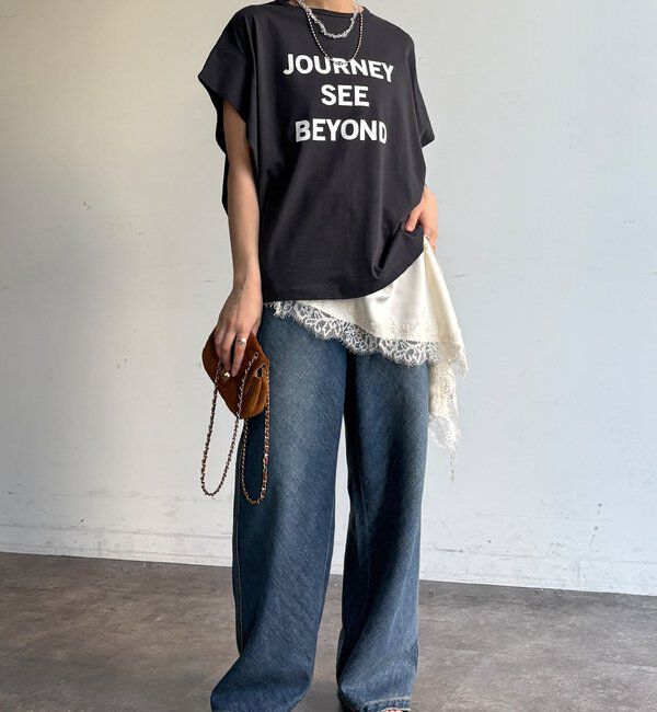  「【WEB限定】袖タックフレンチスリーブロゴTEE」|Tシャツ・カットソー|