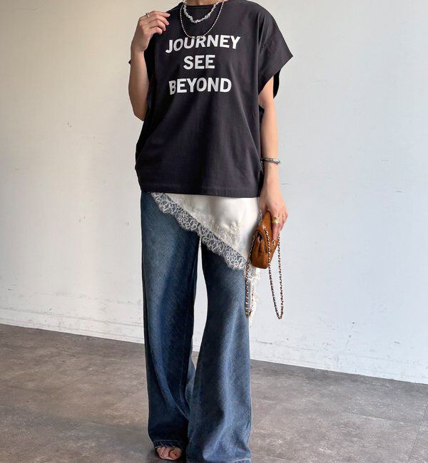  「【WEB限定】袖タックフレンチスリーブロゴTEE」|Tシャツ・カットソー|