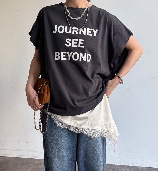  「【WEB限定】袖タックフレンチスリーブロゴTEE」|Tシャツ・カットソー|