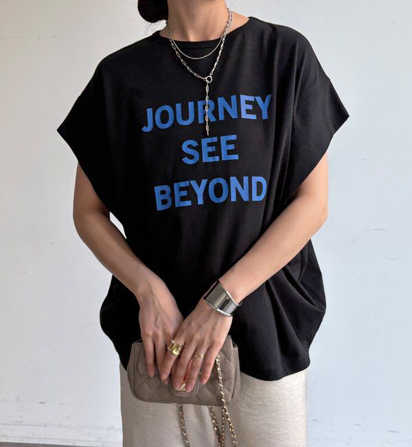 「【WEB限定】袖タックフレンチスリーブロゴTEE」|Tシャツ・カットソー|ブラック