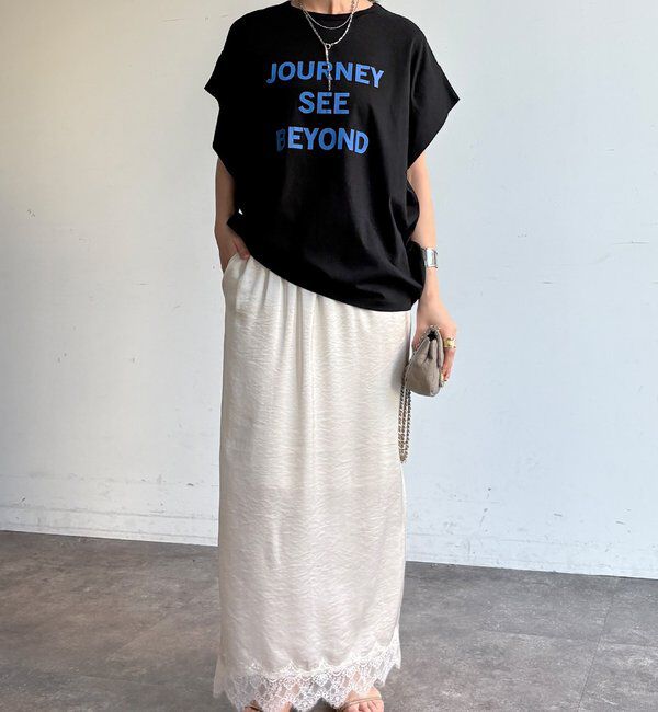  「【WEB限定】袖タックフレンチスリーブロゴTEE」|Tシャツ・カットソー|