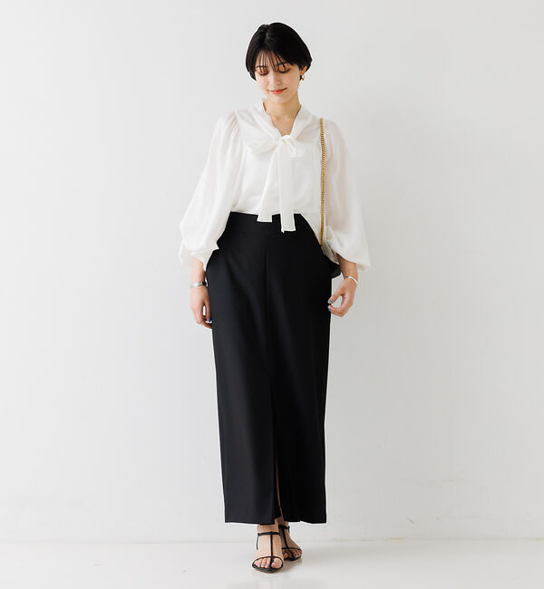 Rouge vif「とろみ素材 ギャザースリーブボウタイブラウス」|シャツ・ブラウス|