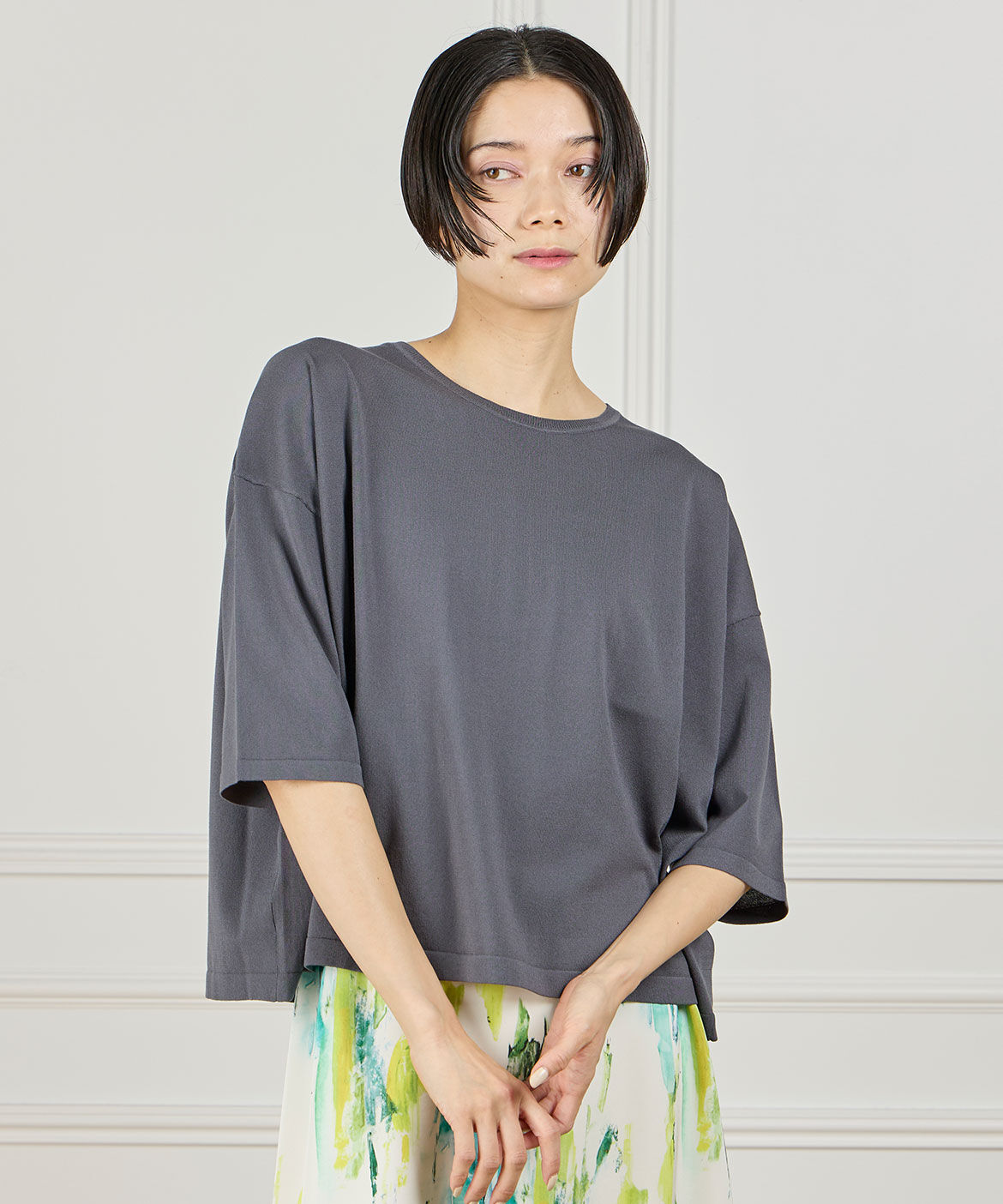 INED「Tシャツ風サマーニット」|ニット・セーター|チャコールグ 3