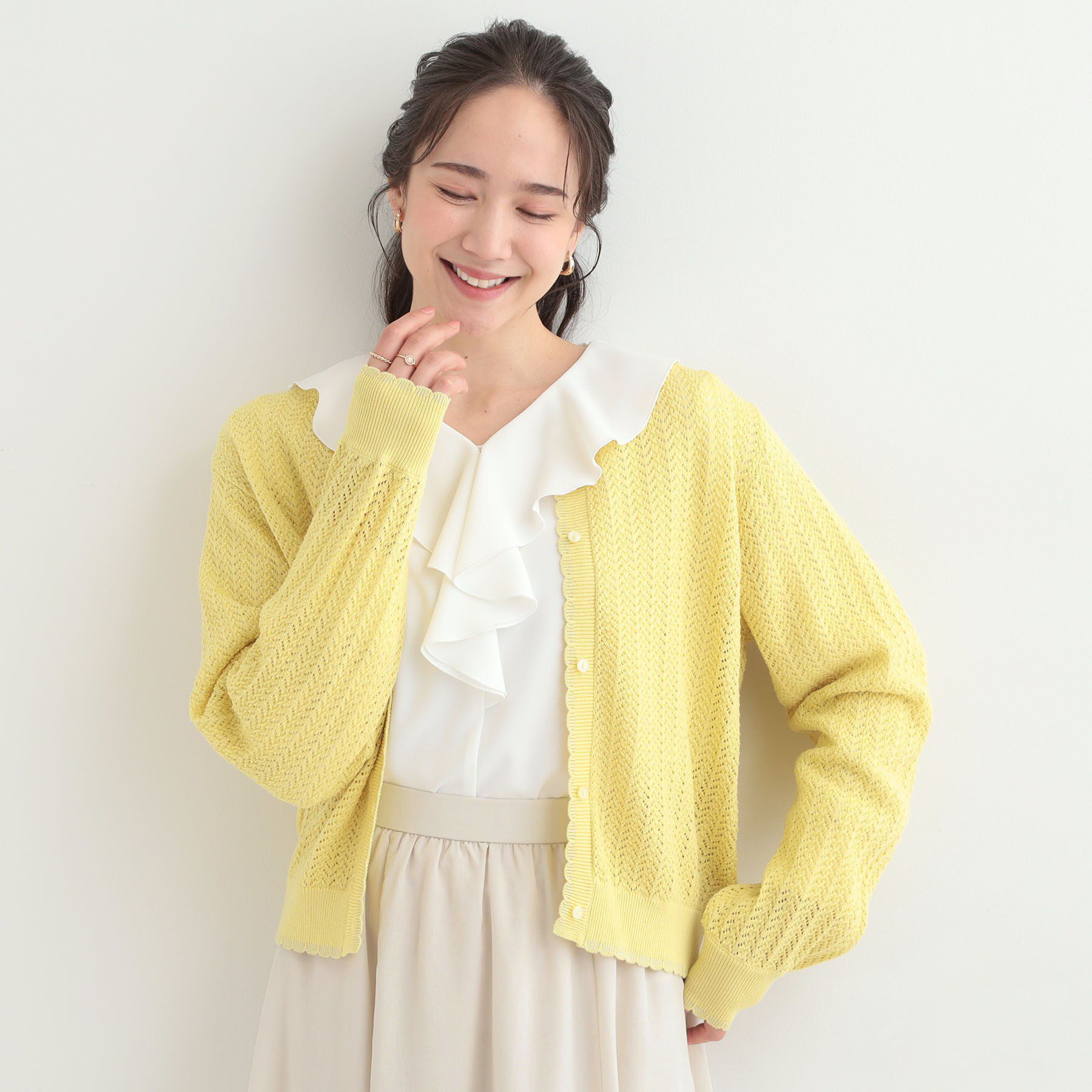 SHOO･LA･RUE「編み柄が上品 ラメ配色透かし編みカーディガン」|カーディガン|