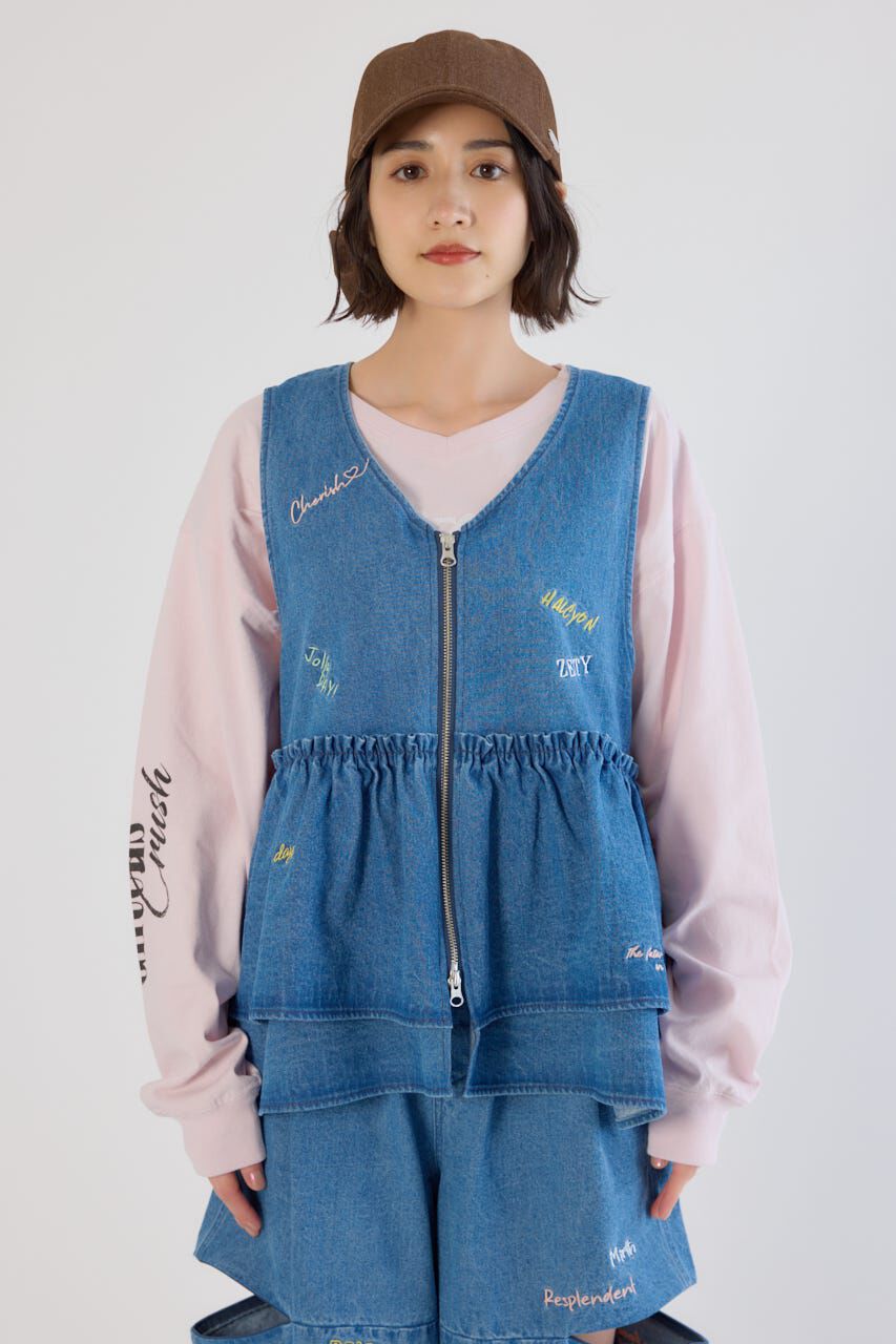 RODEO CROWNS「embroideryフロントジップベスト」|ダウンベスト・ベスト|