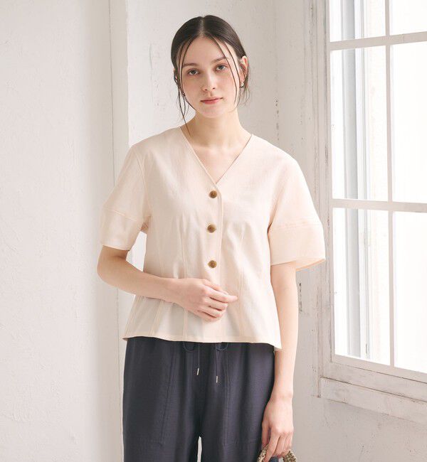 BEAUTY&YOUTH UNITED ARROWS「カーブスリーブ Vネック ブラウス UVカット 防シワ ウォッシャブル」|シャツ・ブラウス|
