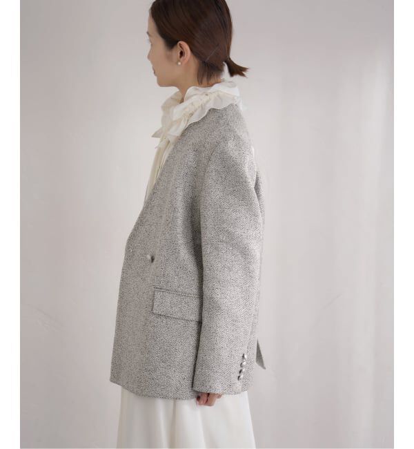IENA「&NAVY ツィーディーダブルジャケット」|ノーカラージャケット|