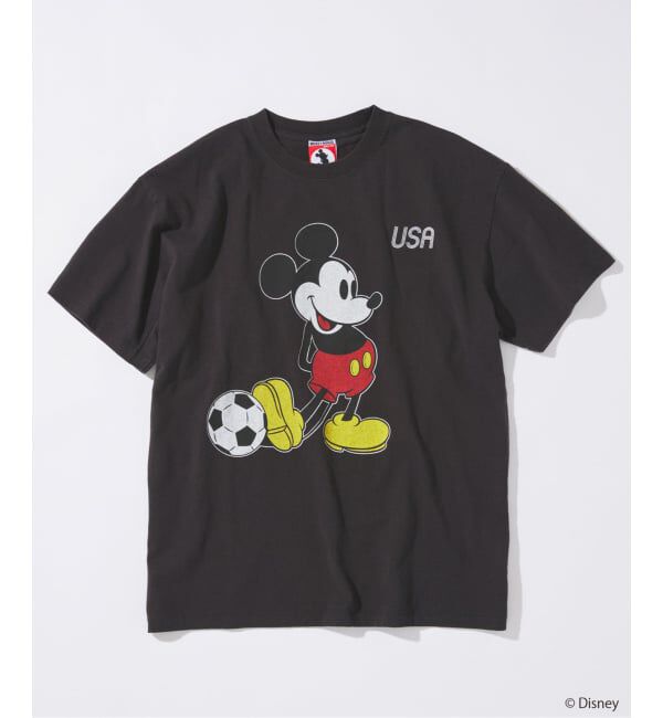 JOURNAL STANDARD「《予約》MICKEY MOUSE / ミッキー マウス 別注 サッカー プリント Tシャツ」|Tシャツ・カットソー|ブラック
