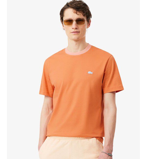 LACOSTE「配色ネックリブリンガーネックTシャツ」|Tシャツ・カットソー|オレンジ