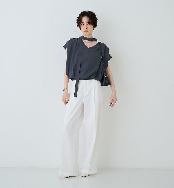 Rouge vif「タイ付きドレープタックVネックブラウス【予約】」|シャツ・ブラウス|