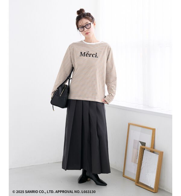  「【HELLO KITTY】Merci刺繍ボーダーロンT」|Tシャツ・カットソー|