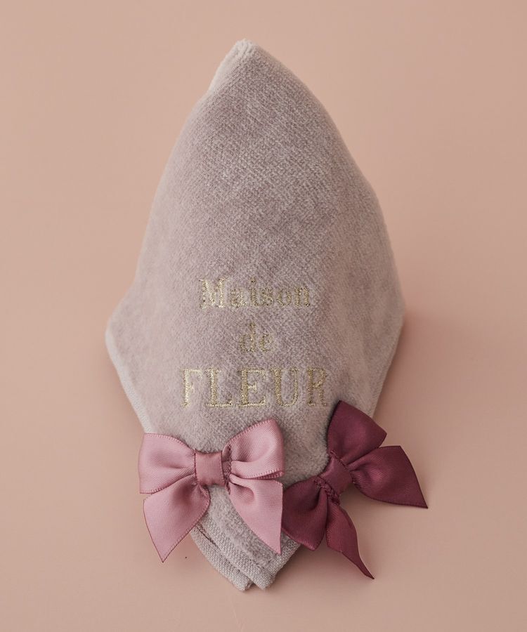 Maison de FLEUR「バイカラーリボンタオルハンカチ」|ハンカチ|ピンク