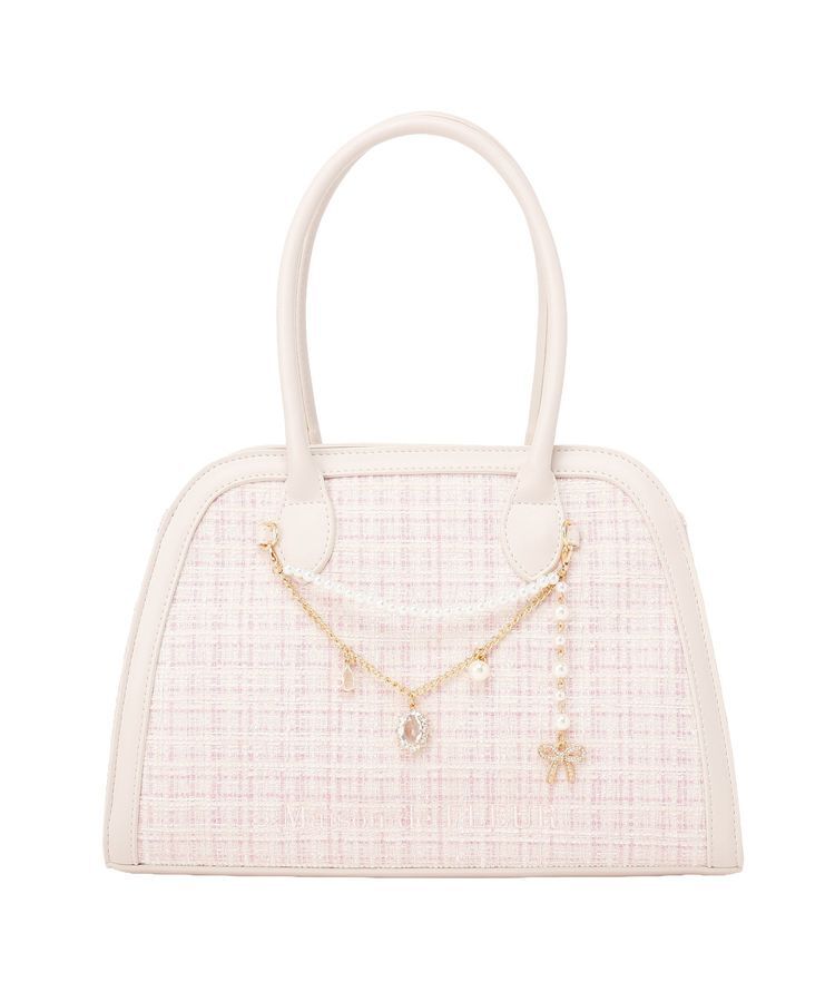 Maison de FLEUR「チャーム付きツイード2Wayバッグ」|ハンドバッグ|ライトピンク