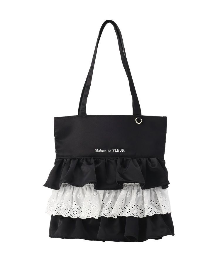 A4対応】サテンフロントフリルスクエアトートバッグ（Maison de FLEUR