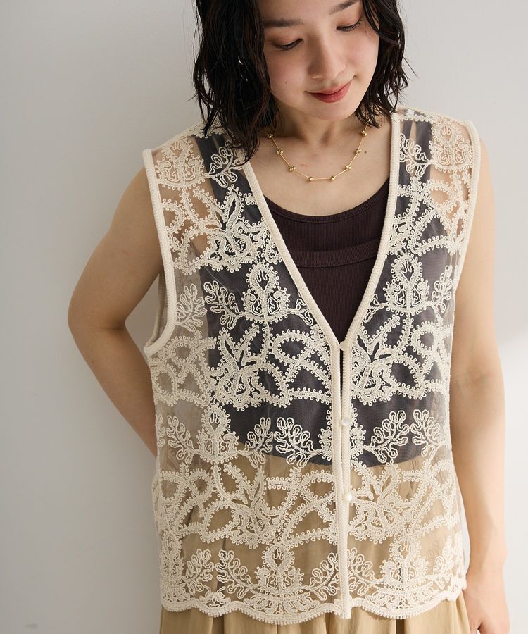 Green Parks「レース刺繍ベスト」|ベスト・ジレ|