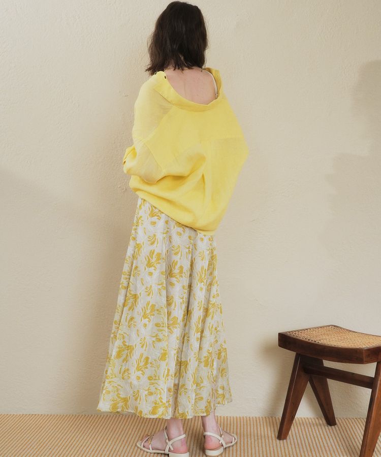YECCA VECCA「ボタニカル柄シアーロングスカート」|フレア|