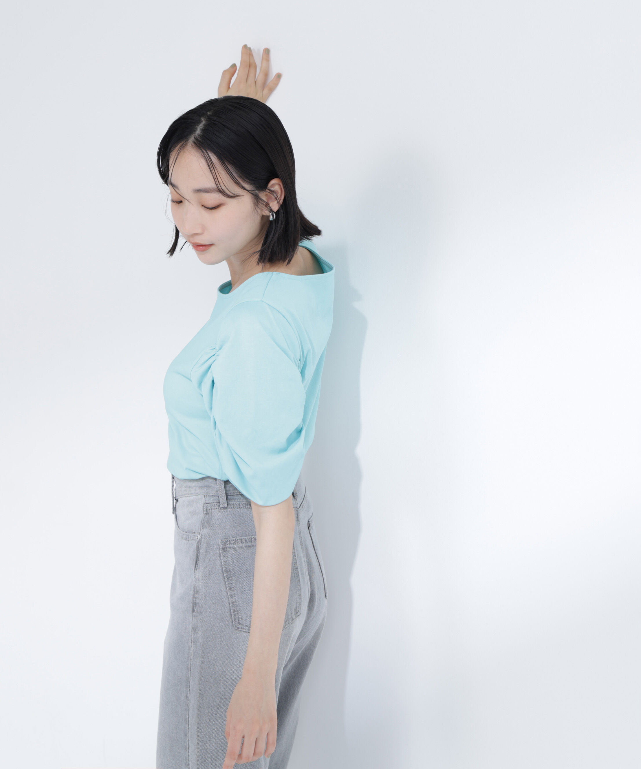  「ギャザースリーブカットソー」|Tシャツ・カットソー|
