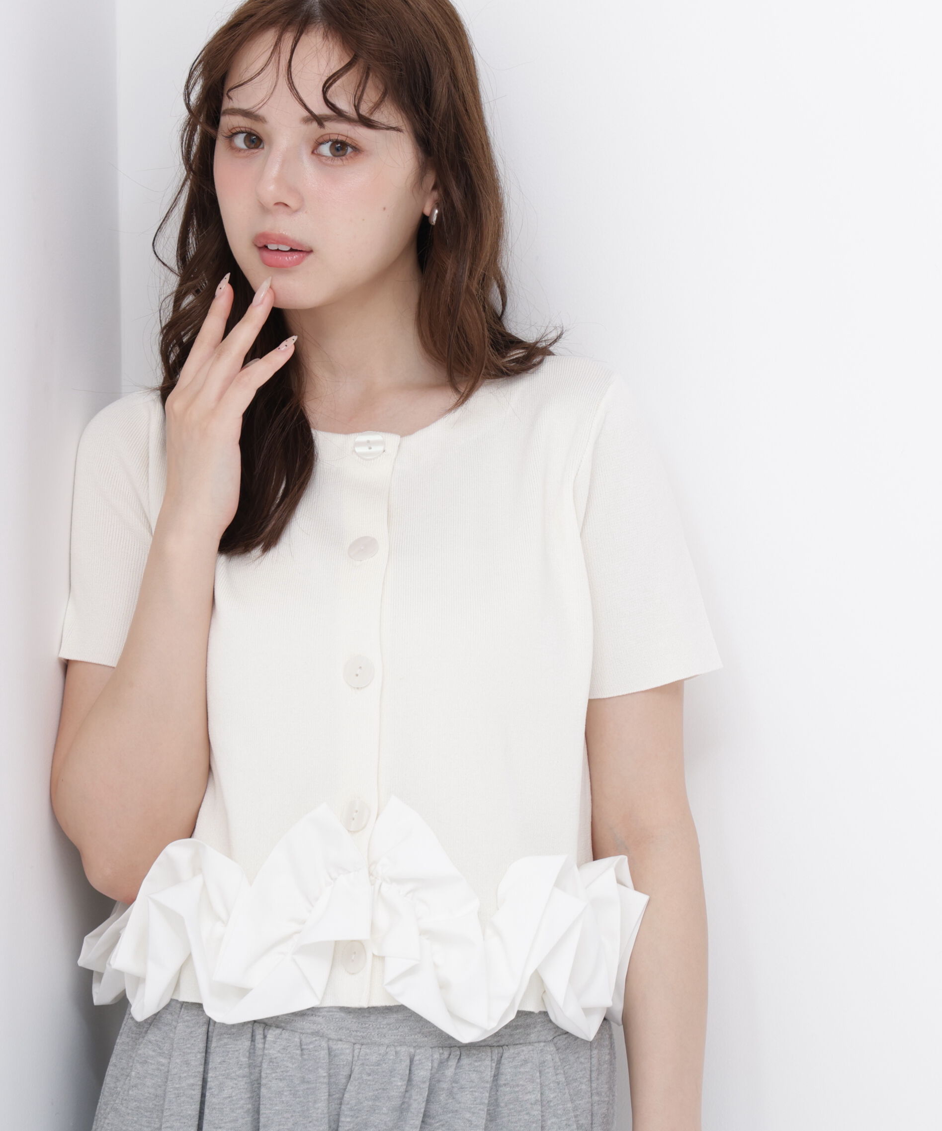 PROPORTION BODY DRESSING「〈a/mie〉半袖ホイップヘムカーディガン」|カーディガン|