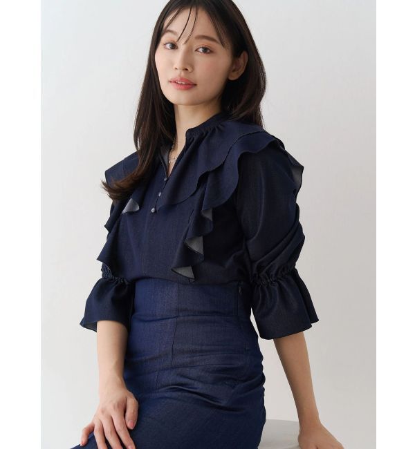 MERCURYDUO「【セットアップ着用可】ラッフルシャツブラウス」|シャツ・ブラウス|インディゴ