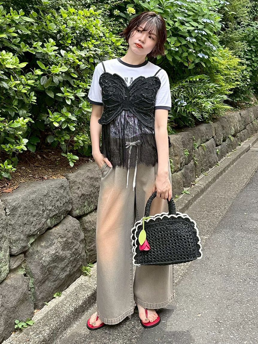 LILY BROWN×ANNA SUI】バタフライレースデニムビスチェトップス（LILY