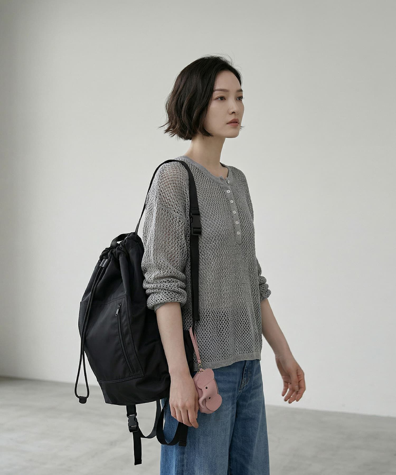 STYLE DELI「【BLK001】サマーメッシュ編みヘンリーネックプルオーバー」|Tシャツ・カットソー|