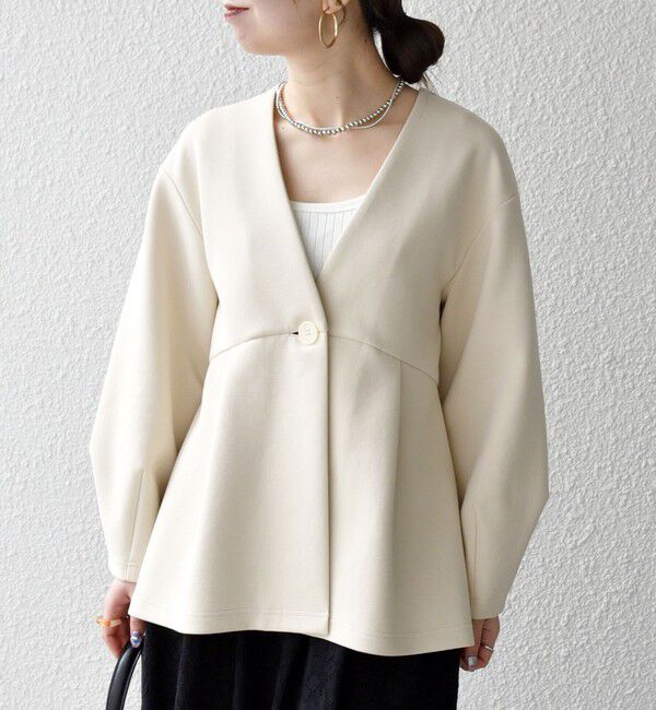 SHIPS any「SHIPS any:〈手洗い可能〉ダンボール ペプラム Vネック ジャケット」|ノーカラージャケット|
