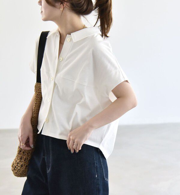 quaranciel「quaranciel:〈接触冷感/洗濯機可能〉天竺 フレンチスリーブ シャツ カットソー」|Tシャツ・カットソー|オフホワイト
