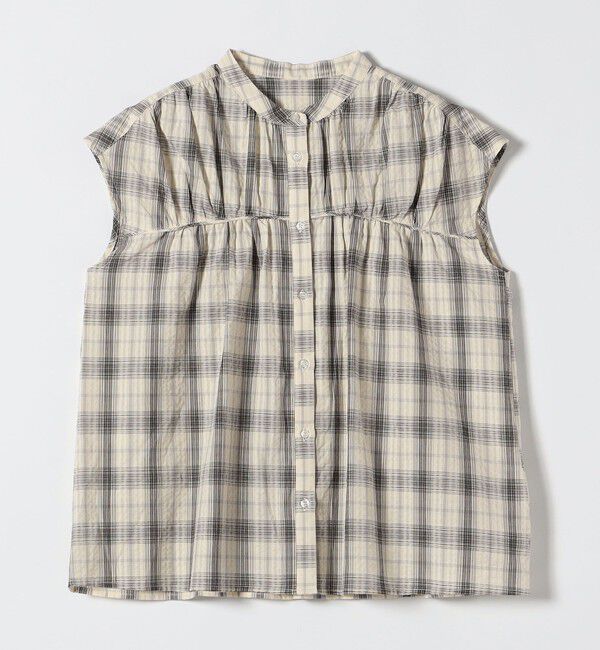 quaranciel「《予約》quaranciel:〈手洗い可能〉チェック ギャザー バンドカラー フレンチ シャツ」|シャツ・ブラウス|