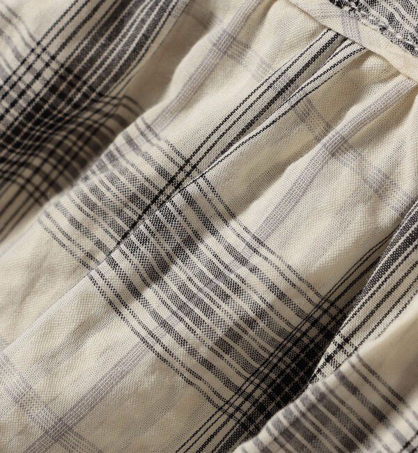 quaranciel「《予約》quaranciel:〈手洗い可能〉チェック ギャザー バンドカラー フレンチ シャツ」|シャツ・ブラウス|