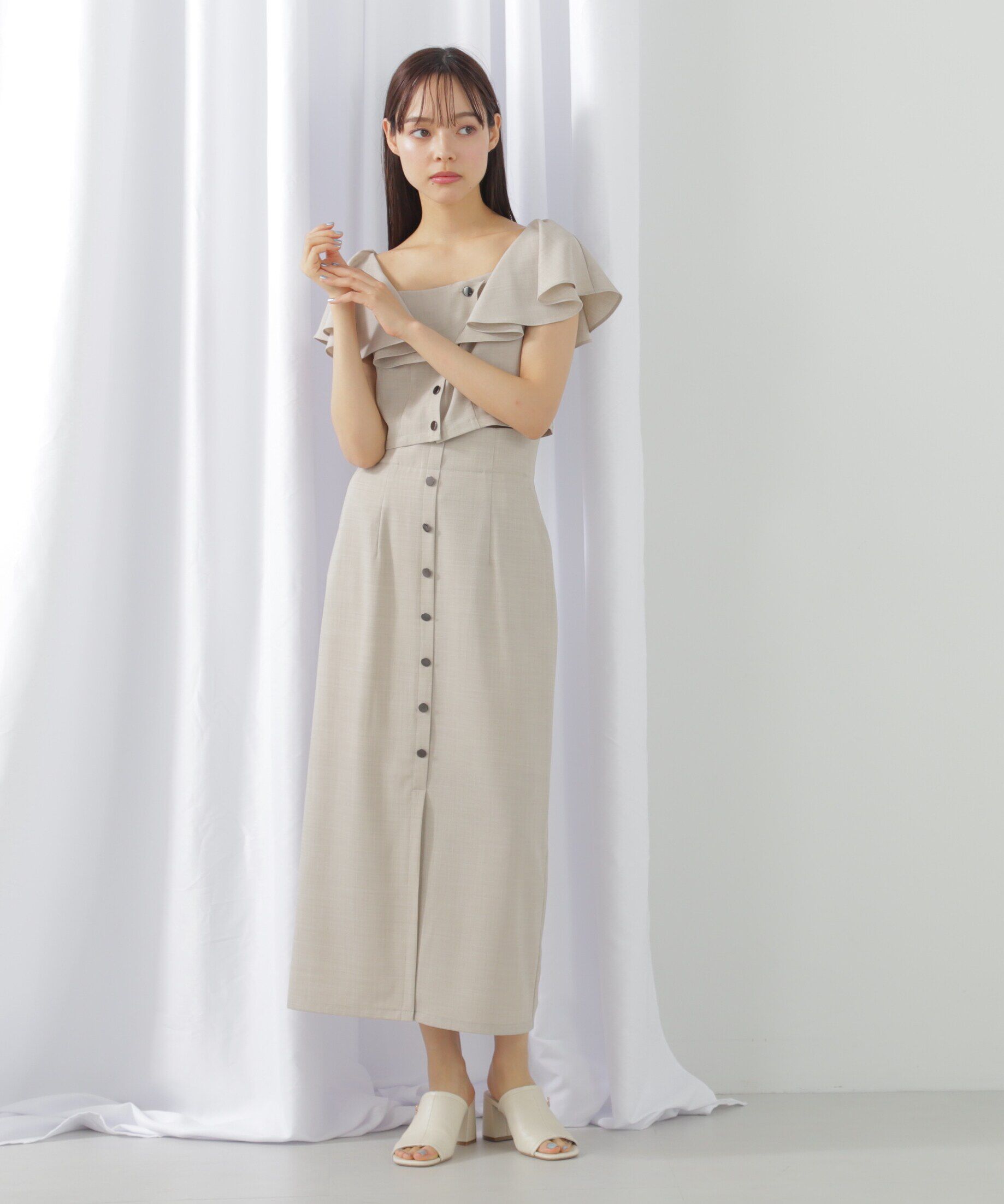  「リネンライククロップドブラウス　WEB限定カラー:ブルー」|シャツ・ブラウス|
