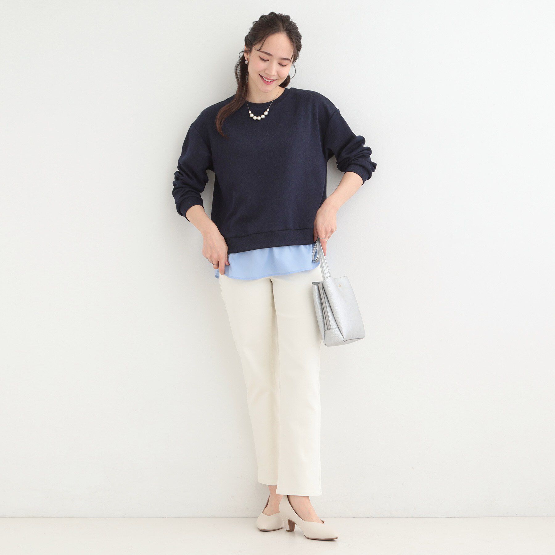 SHOO･LA･RUE「【洗濯機可】1枚でサマ見え ラメニットソー レイヤード風トップス」|Tシャツ・カットソー|