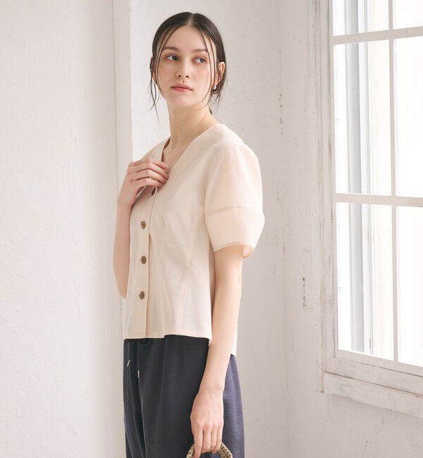 BEAUTY&YOUTH UNITED ARROWS「カーブスリーブ Vネック ブラウス UVカット 防シワ ウォッシャブル」|シャツ・ブラウス|OFF WHITE