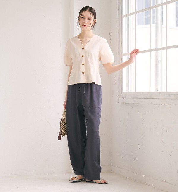 BEAUTY&YOUTH UNITED ARROWS「カーブスリーブ Vネック ブラウス UVカット 防シワ ウォッシャブル」|シャツ・ブラウス|
