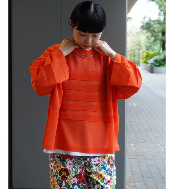 journal standard luxe「シアーボーダー ボートネックプルオーバー」|ニット・セーター|オレンジ