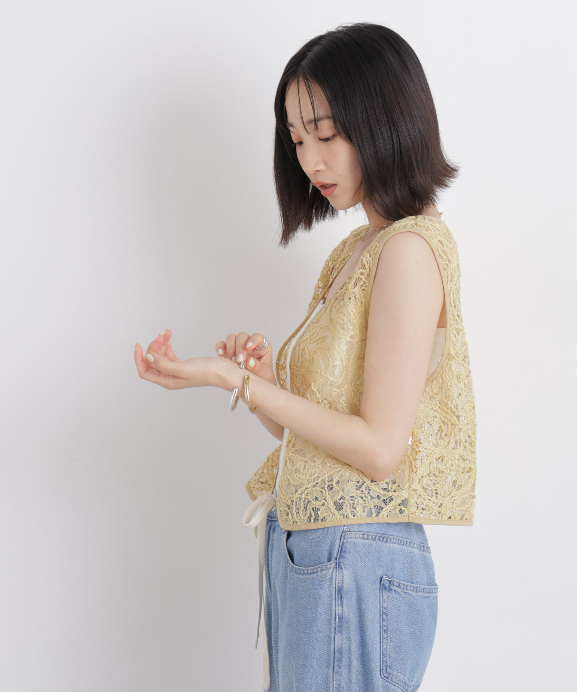 nano･universe「刺繍レースショートジレ」|シャツ・ブラウス|