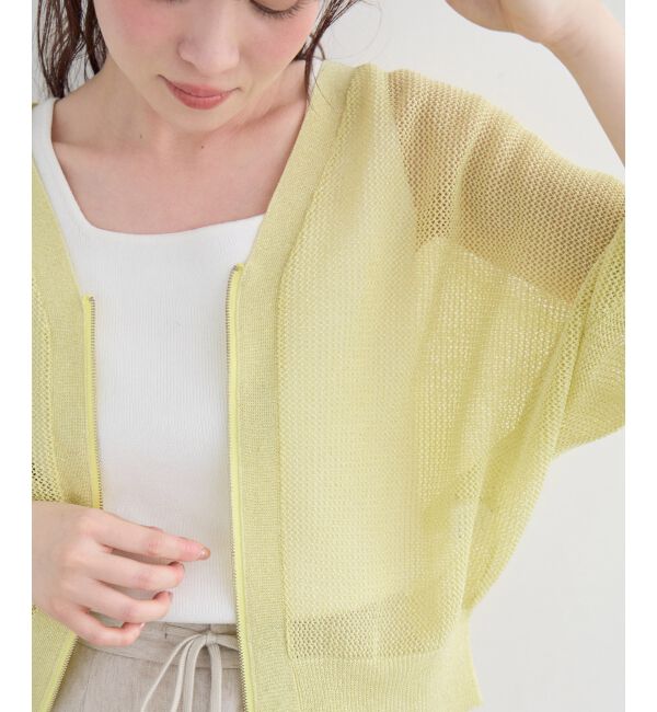  「《WEB限定アイテム》フロントジップメッシュラメカーディガン」|カーディガン|