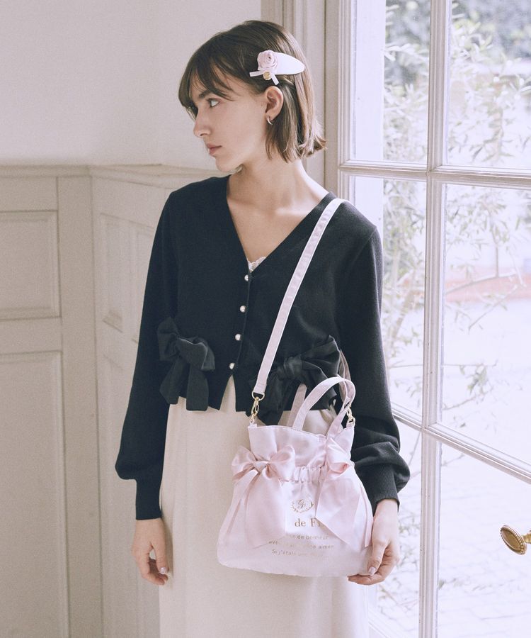 Maison de FLEUR「【2Way/クリアポケット付き】クリアダブルリボン2Wayトート」|トートバッグ|ピンク