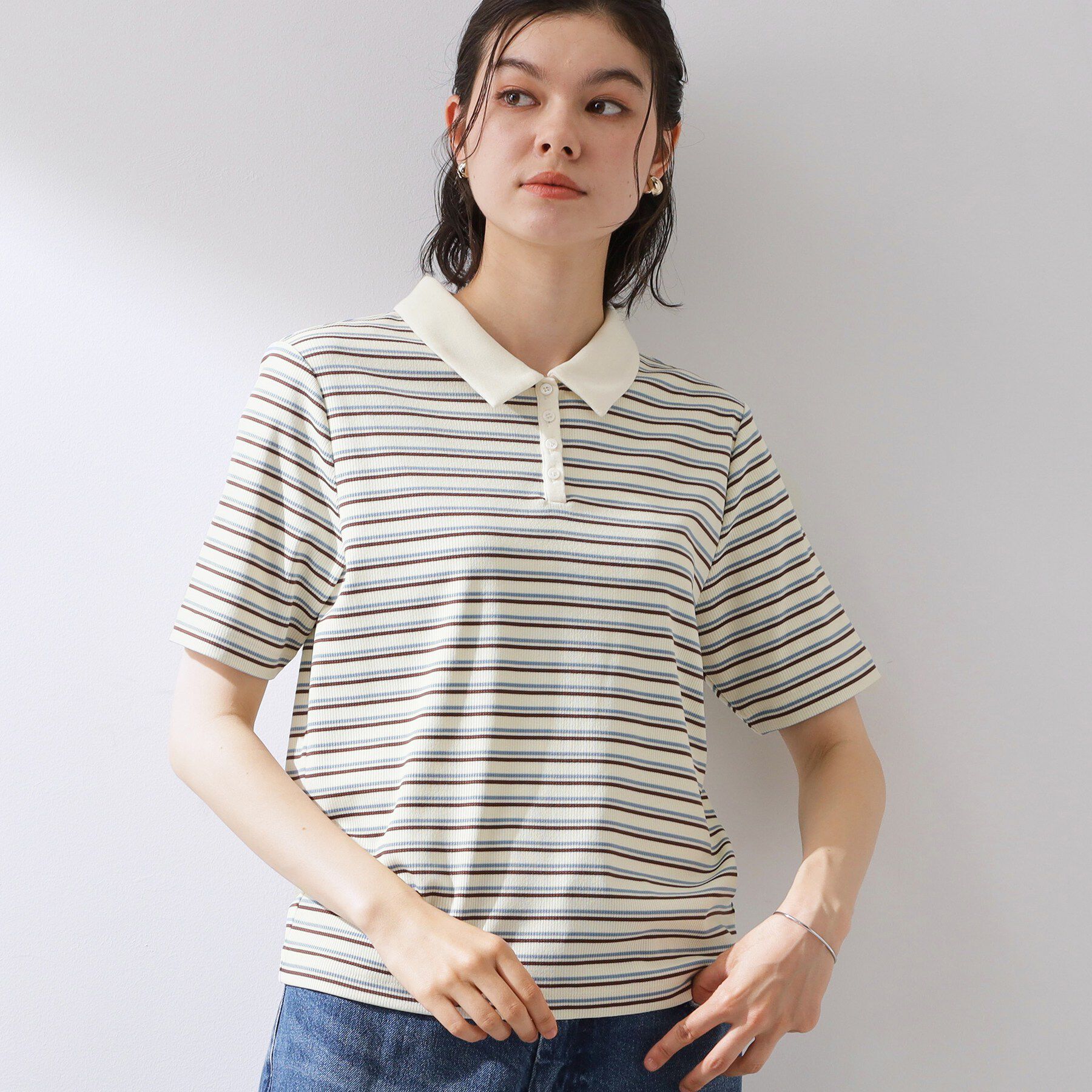 THE SHOP TK「レトロボーダーポロシャツ」|ポロシャツ|アイボリー(304)