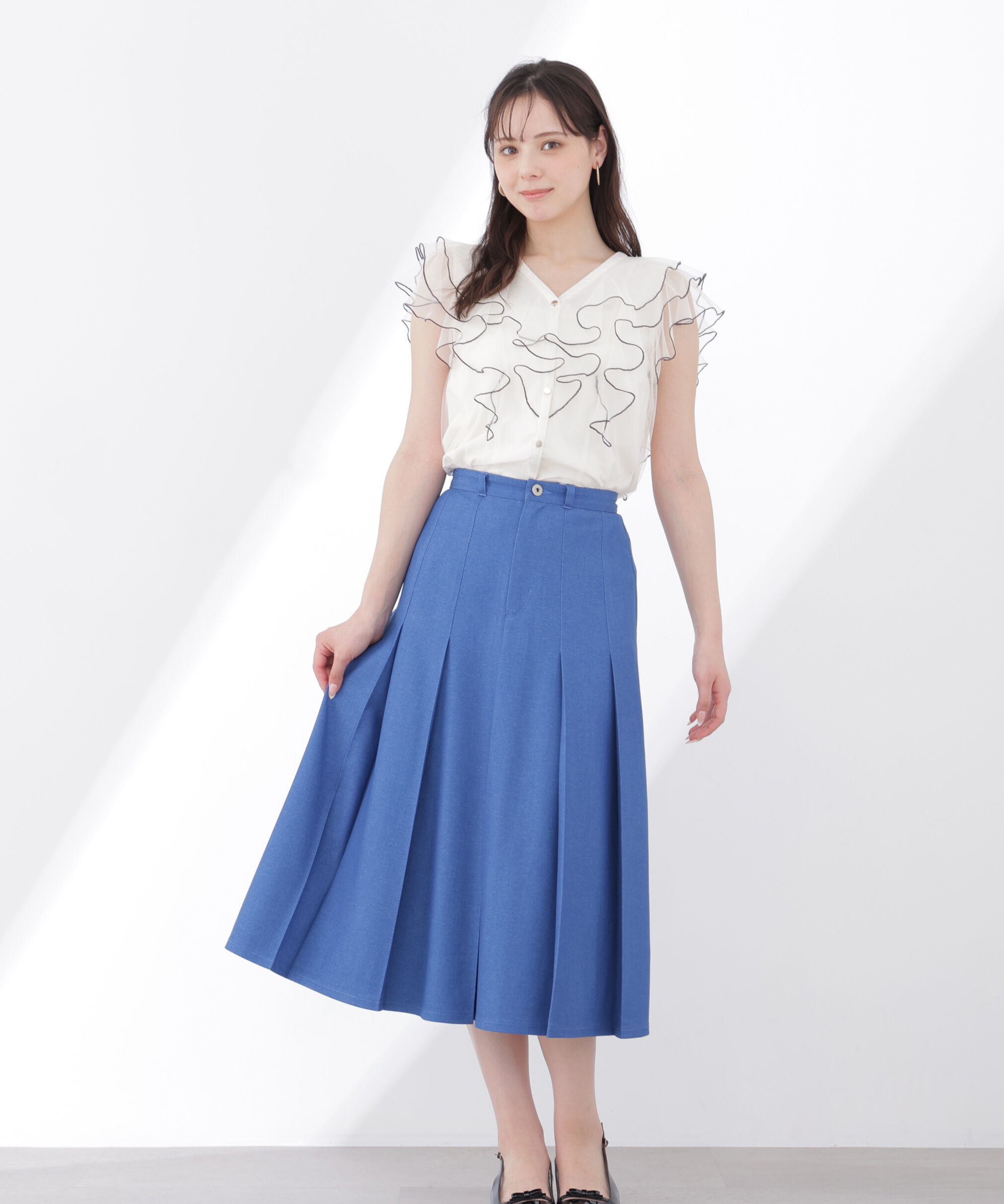 PROPORTION BODY DRESSING「《EDIT COLOGNE》デニムライクプリーツスカート 26SS」|スカート|ブルー1